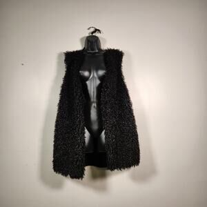 TERRA & SKY Longline Sweater Vest Women 0X(14W) Black Sherpa Goth Corporate Goth